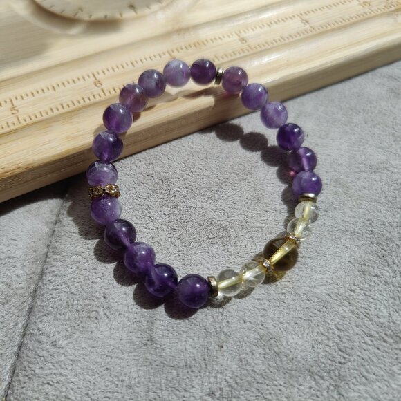 Amethyst & Citrine Bracelet | 8mm | 7 Inch - Picture 1 of 2
